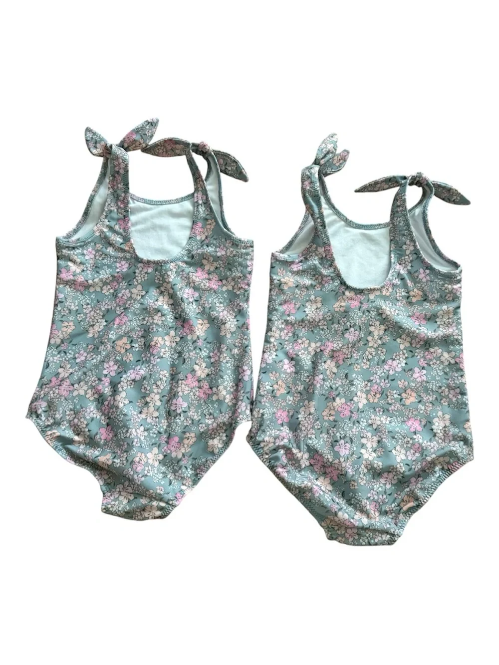 Twin Matching Floral Tie Shoulder One Piece Swimsuits H&M Mint & Pink